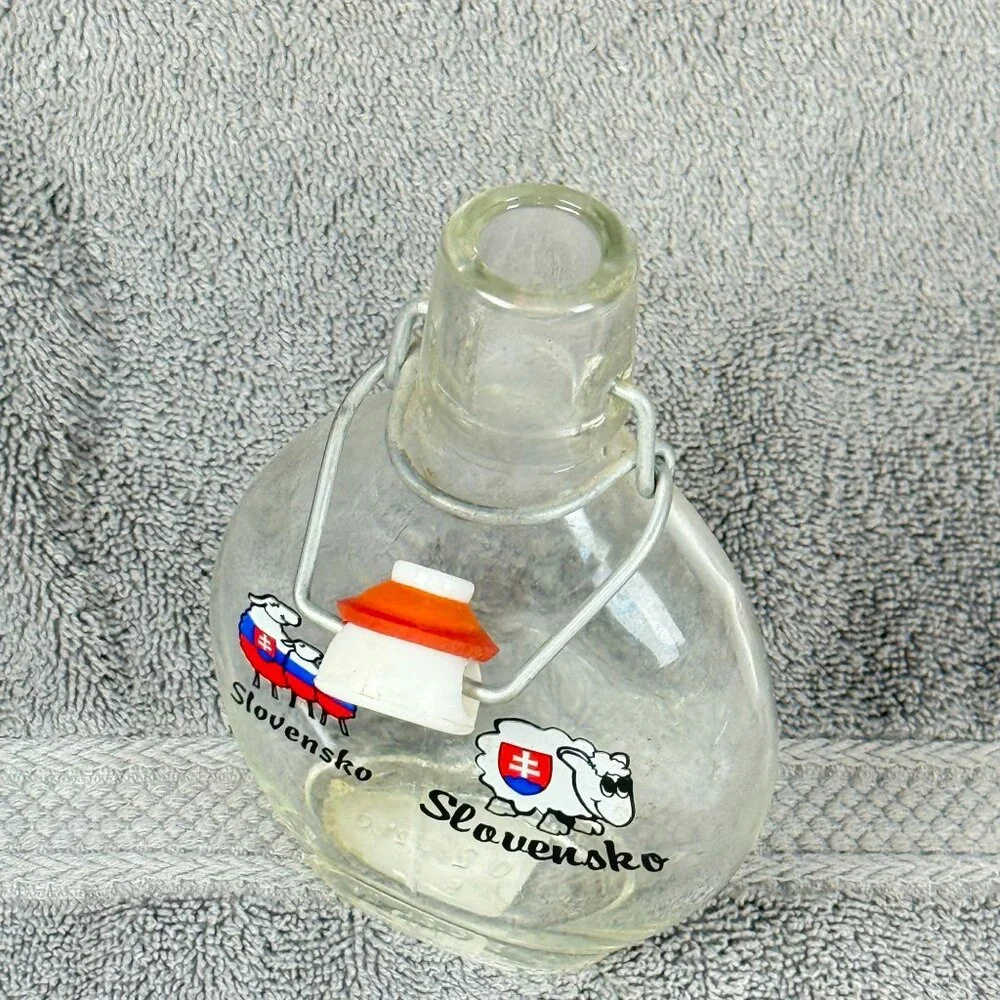 Clear Glass Slovensko Bottle With Sheep Print & Swing Top 250ml Unique Design Gi
